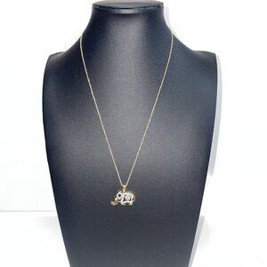 Seta Signed‎ Gold Tone Clear Rhinestone Elephant Pendant Chain Necklace AL2